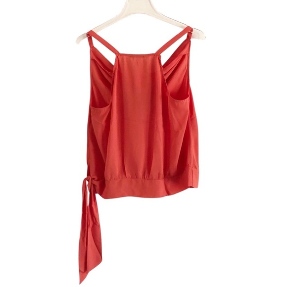 Krisa Draped Cowl Neck Tank Top With Side Tie Bow Orange Medium - Picture 2 of 10